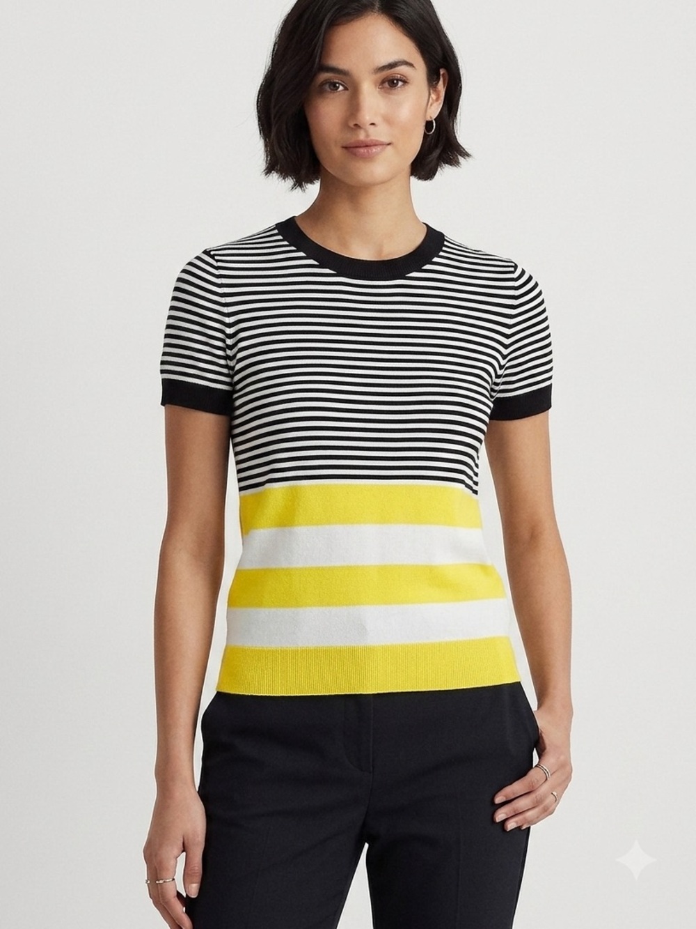 RALPH LAUREN Jersey Striped Short Sleeve T Shirt Top Nautical  Black Women’s XS